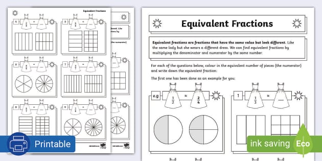 Equivalent Fractions Activity Sheet (teacher made) - Twinkl