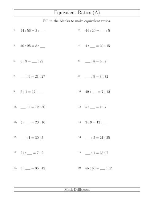 Equivalent Ratios with Blanks (A)