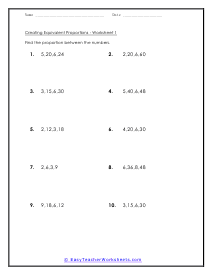 Equivalent Proportions Worksheets