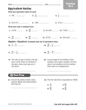 Equivalent Ratios (Practice 18.2) Worksheet for 5th - 6th Grade ...