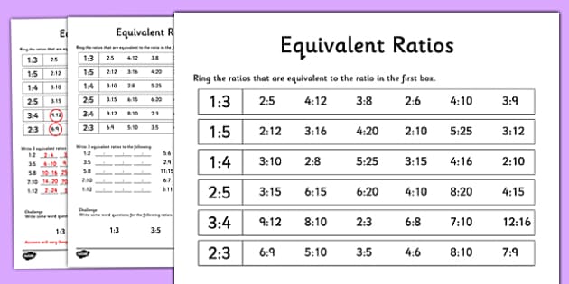 Equivalent Ratios Worksheet / Worksheet (teacher made)