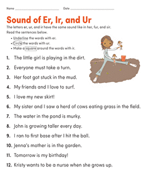 Er, Ir, Ur Words | Worksheet 