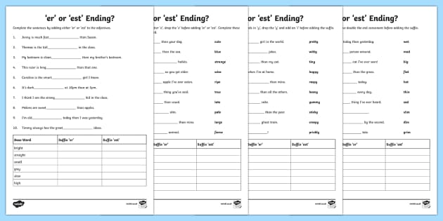 Er Est Worksheet | English Language Resource | Twinkl USA