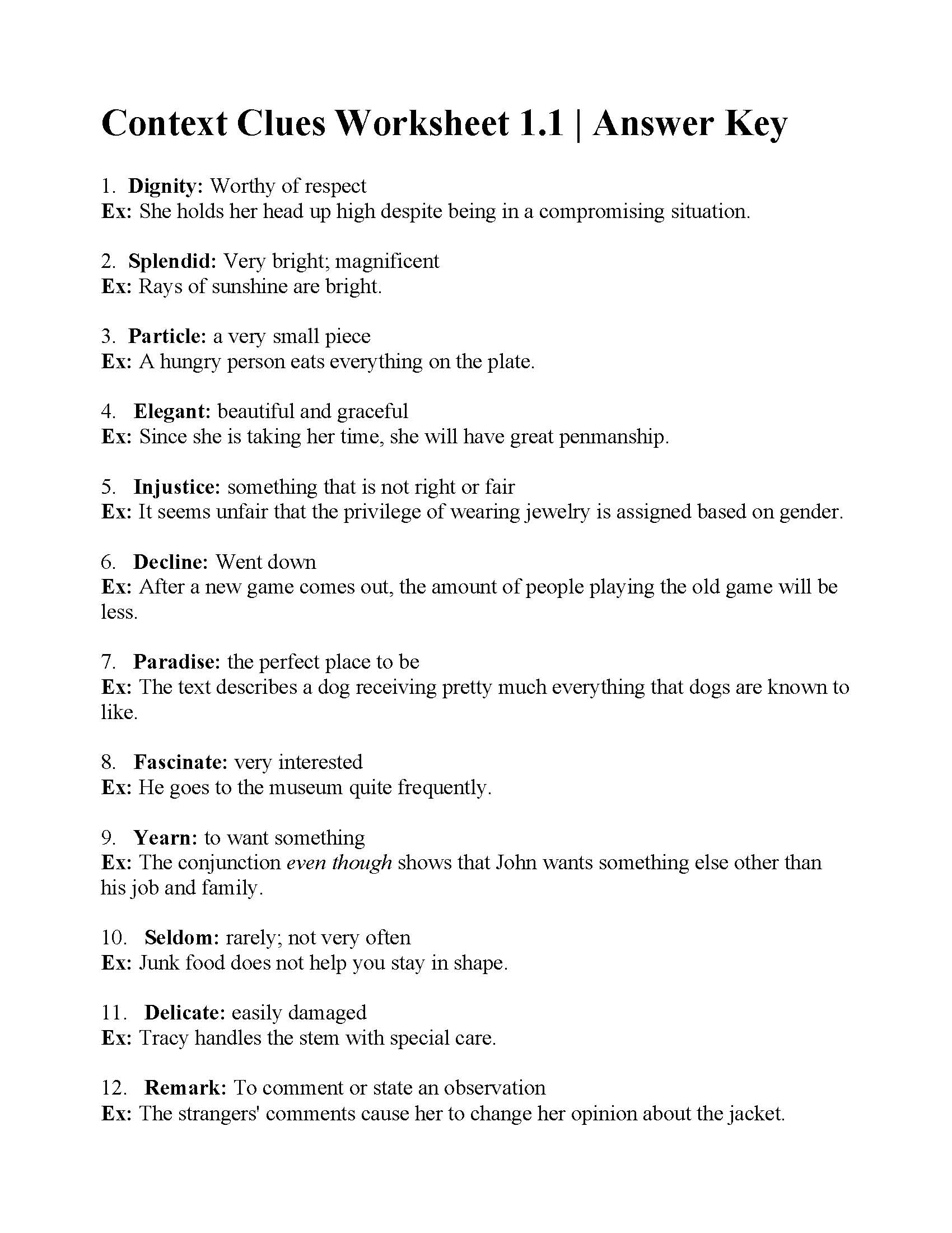 Context Clues Worksheet 1.1 | Reading Activity