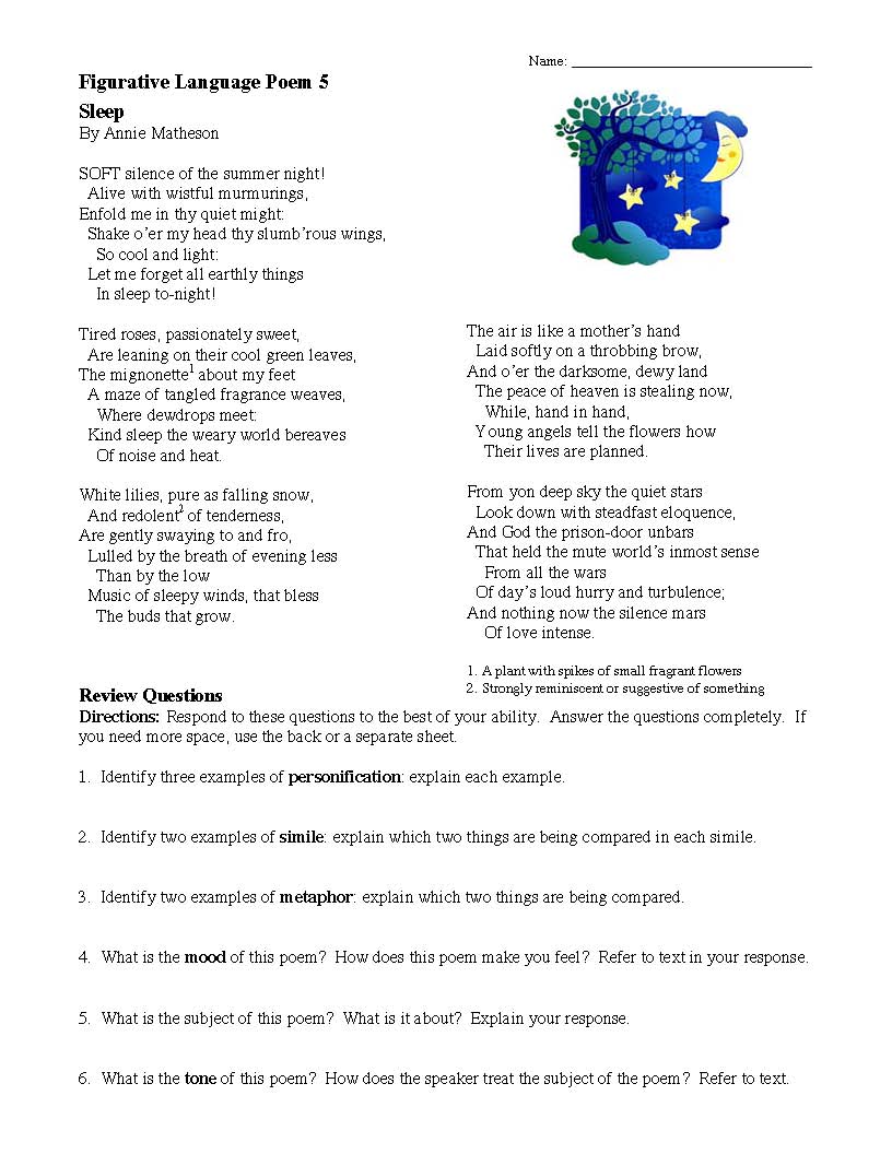 ereading worksheet figurative language