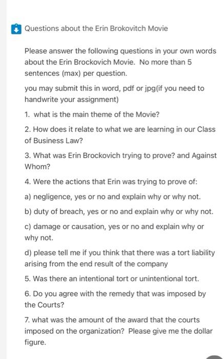 erin brockovich worksheet