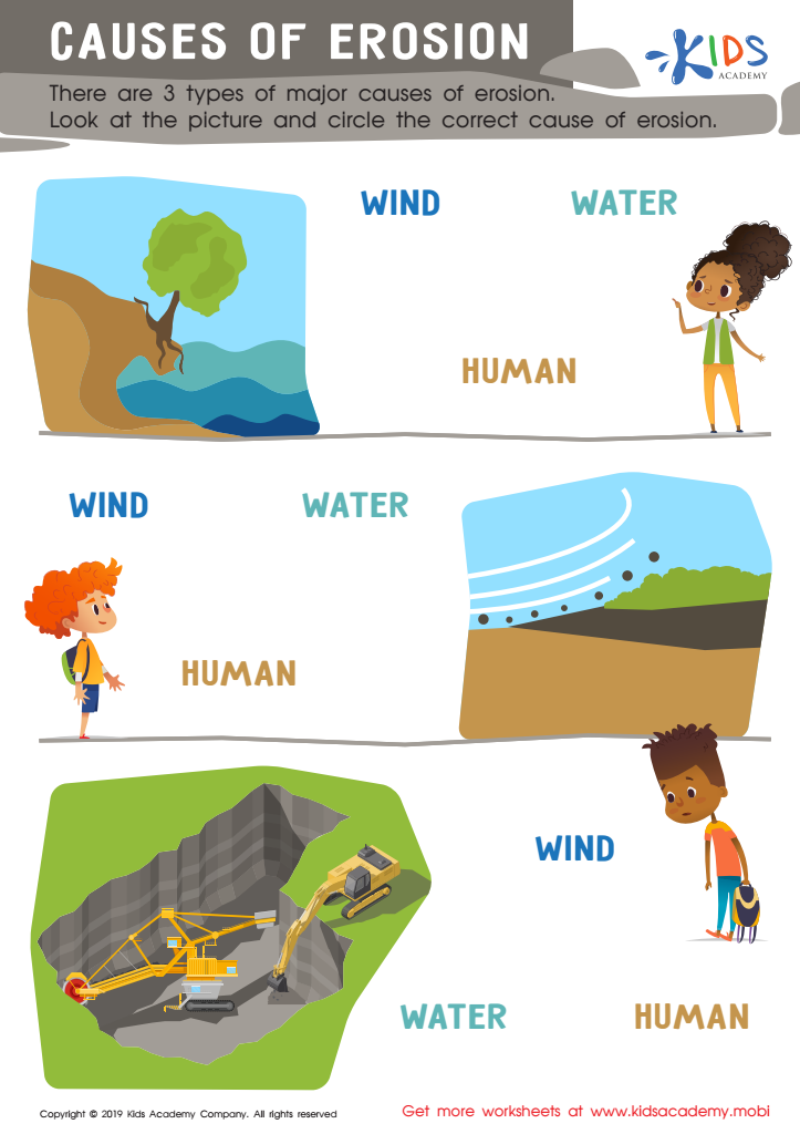 Causes of Erosion Worksheet for kids