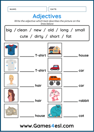esl adjective worksheet