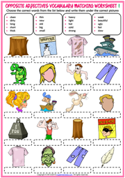 Opposite Adjectives ESL Vocabulary Worksheets