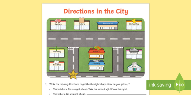 Directions in the City Worksheet / Worksheet - ESL Directions ...