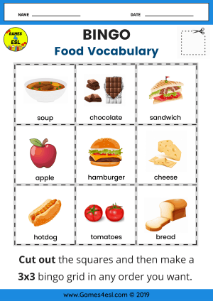 esl food worksheet