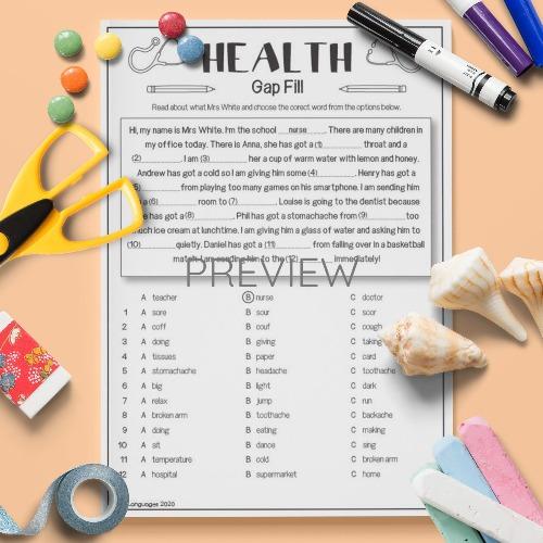 Health | Gap Fill Activity | Fun ESL Worksheet For Kids