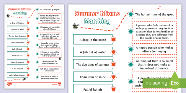 ESL Summer Idiom Matching Worksheet (teacher made) - Twinkl