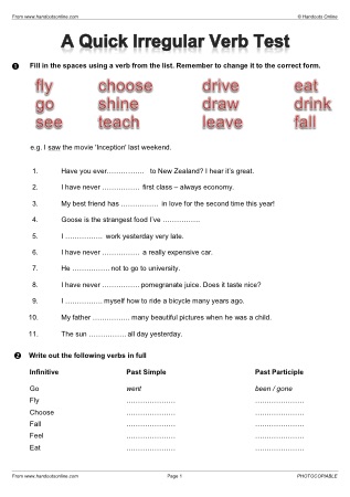 esl irregular verbs worksheet
