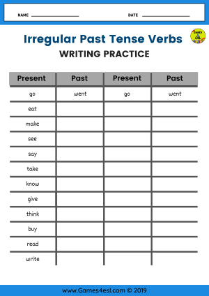 esl irregular verbs worksheet