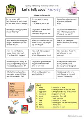 202 Money English ESL worksheets pdf &  doc
