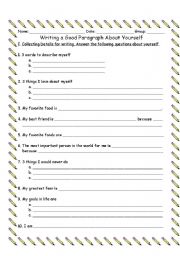 Writing a paragraph about yourself - ESL worksheet by minellpena