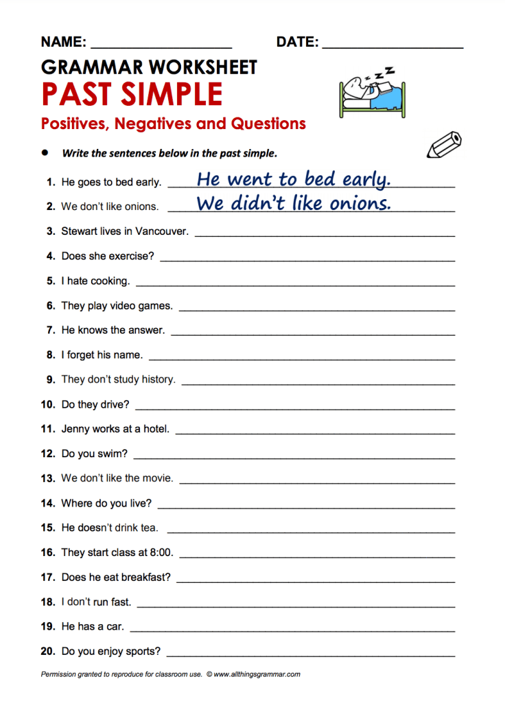 ESL Grammar Simple Past - Free ESL handouts - ESLfriend.com