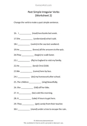 Past Tense Worksheets | ESL Worksheets | Games4esl