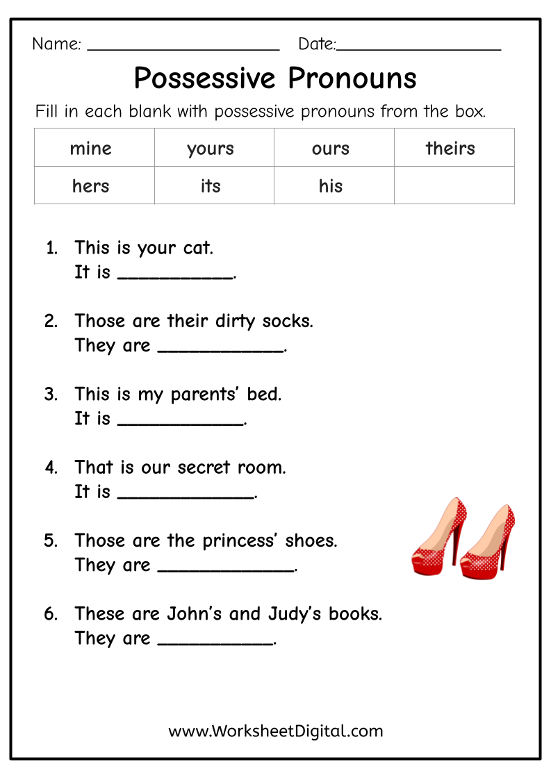 esl possessive pronouns worksheet