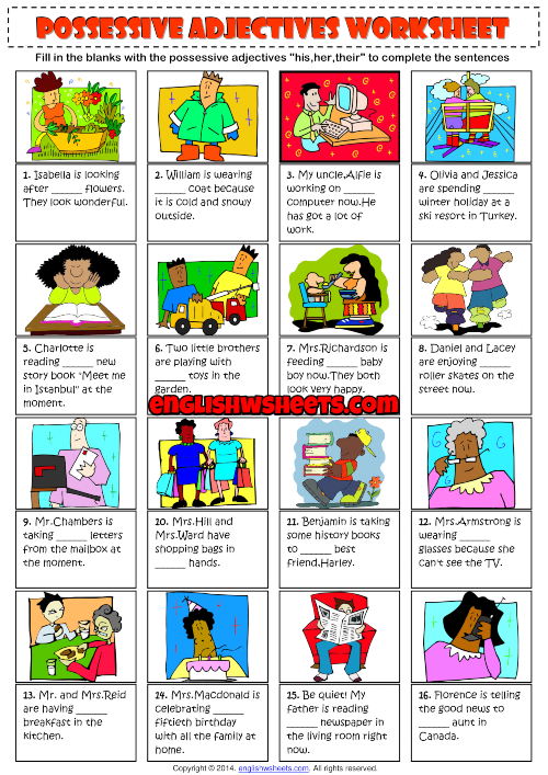 esl possessive pronouns worksheet