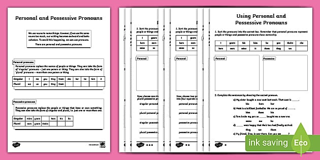 Personal and Possessive Pronouns Worksheets (teacher made)