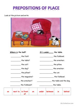 esl prepositions of place worksheet adults