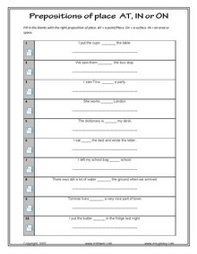 Prepositions Grammar worksheets
