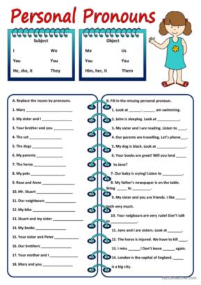 esl pronoun worksheet