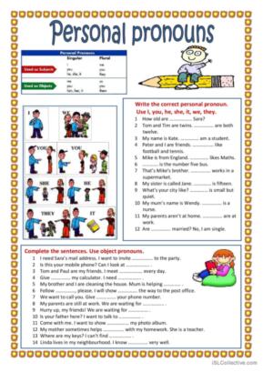 esl pronoun worksheet