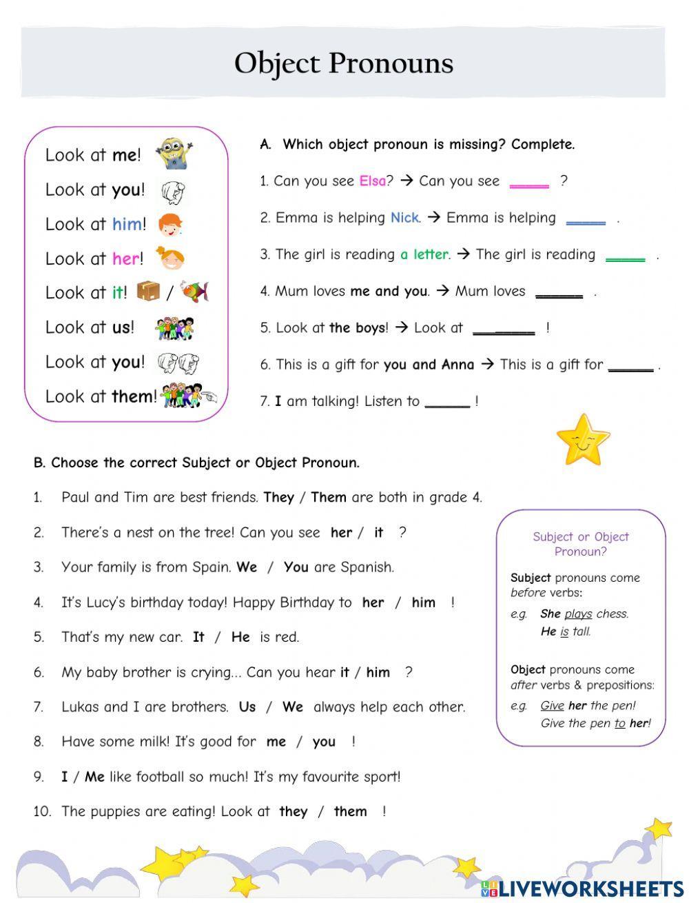Object pronouns for beginners worksheet  