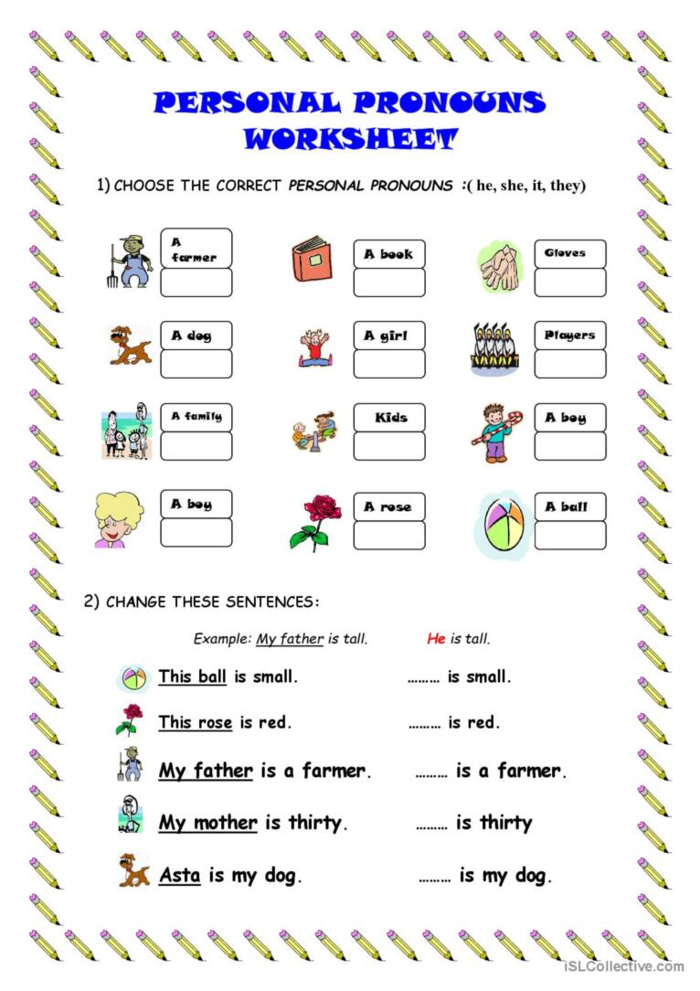esl pronouns worksheet