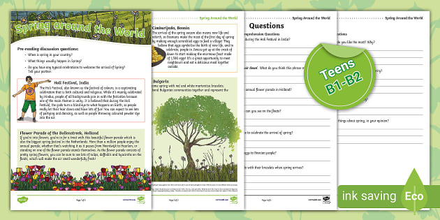 ESL Spring Around the World Reading Comprehension Worksheet [Teens ...