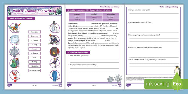ESL Winter Reading and Writing Worksheet (teacher made)
