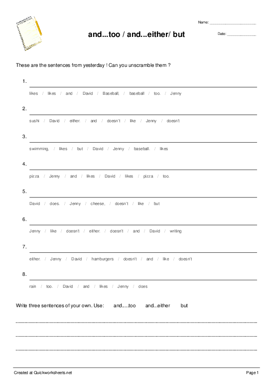 esl sentence worksheet