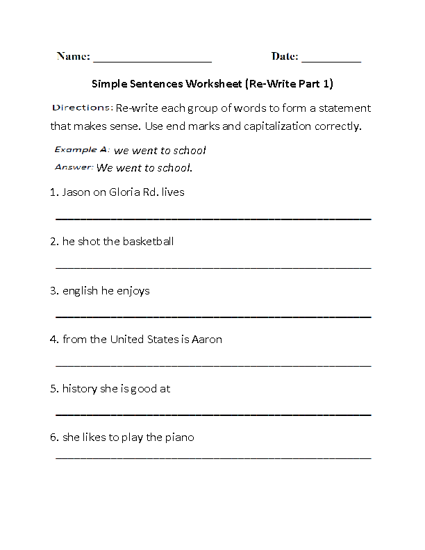 Simple Sentences Worksheets | Re-Writing Simple Sentences ...