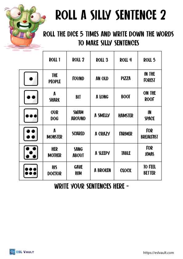 esl sentence worksheet