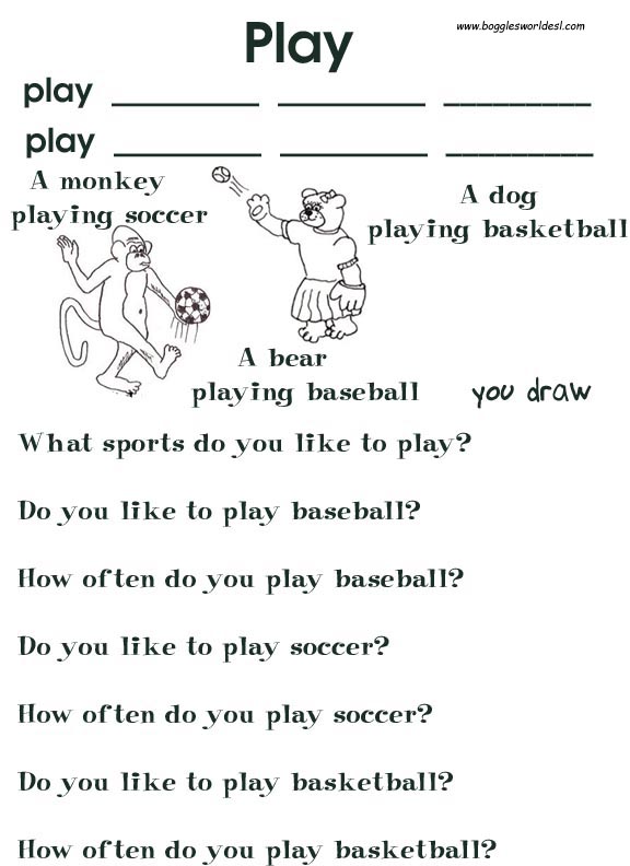 Action Verbs Printable English ESL Vocabulary Worksheets ...