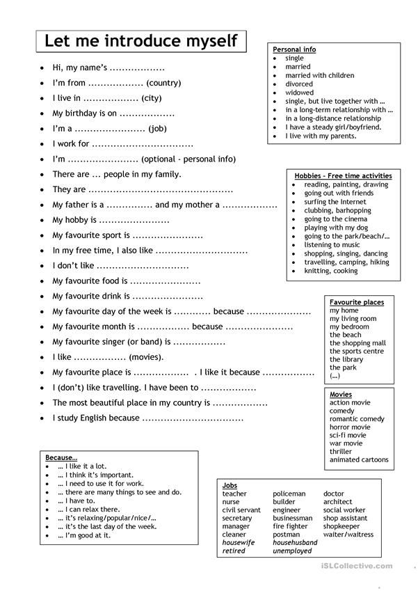 Let me introduce myself (for Adults) - English ESL Worksheets ...