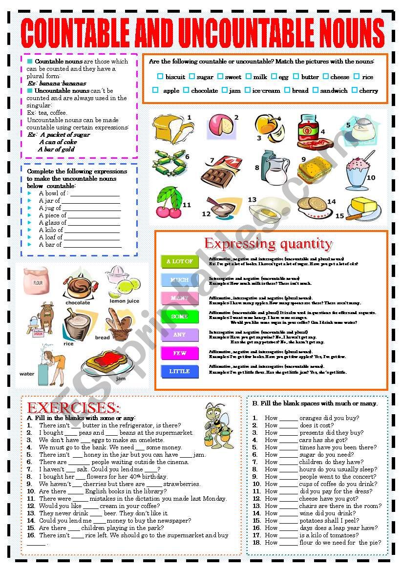 Countable And Uncountable Nouns: English ESL Worksheets Pdf, 57% OFF