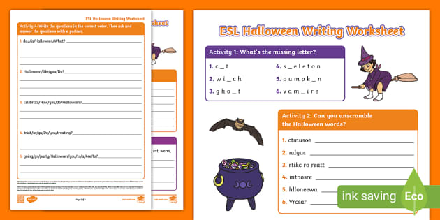 ESL Halloween Writing Worksheet (teacher made) - Twinkl