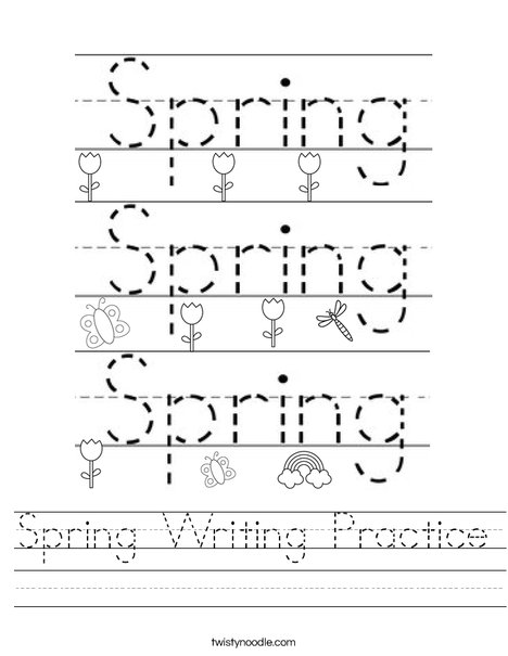 Spring Writing Practice Worksheet - Twisty Noodle
