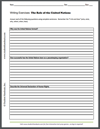 Role of the United Nations Essay Questions Worksheet | Student ...