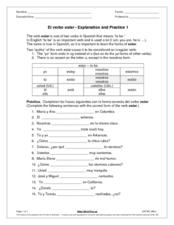 El Verbo Estar: Explanation and Practice 1 Worksheet for 6th - 7th ...