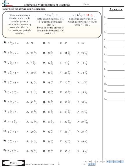 estimate fractions sums and differences worksheet