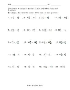 Estimating Fractions Worksheet for 6th - 7th Grade | Lesson Planet