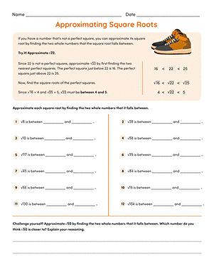 Approximating Square Roots | Worksheet 