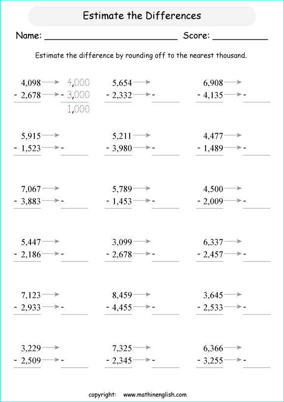 Printable primary math worksheet for math grades 1 to 6 based on ...