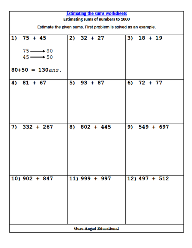 3RD GRADE MATH - ESTIMATING SUM OF NUMBERS — Steemit