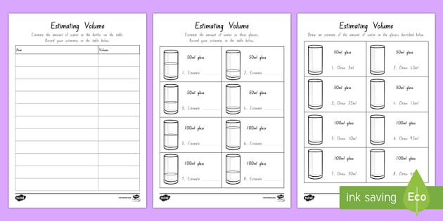 Estimating Capacity Worksheet | Volume &  Capacity PDF